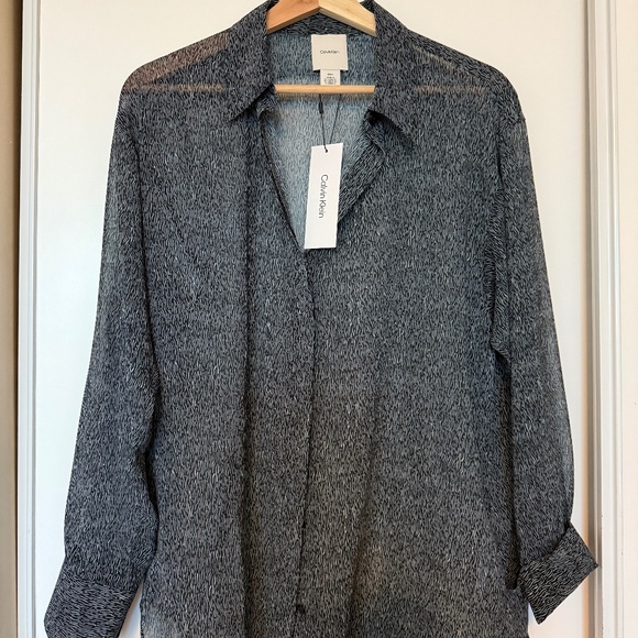 Calvin Klein Chiffon Printed Relaxed Button-Down Shirt - Picture 1 of 6